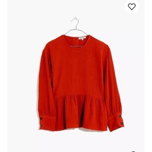 Madewell Lightspun Button-Back Peplum Top